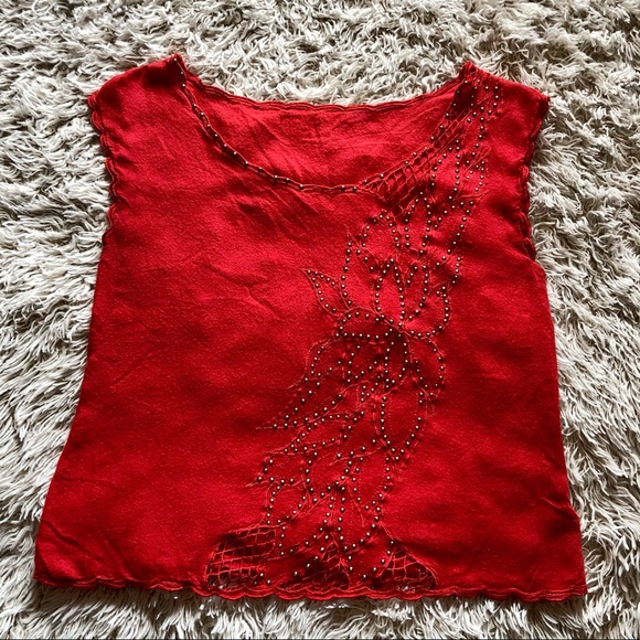 Vintage lightweight embellished red blouse - Picture 1 of 3